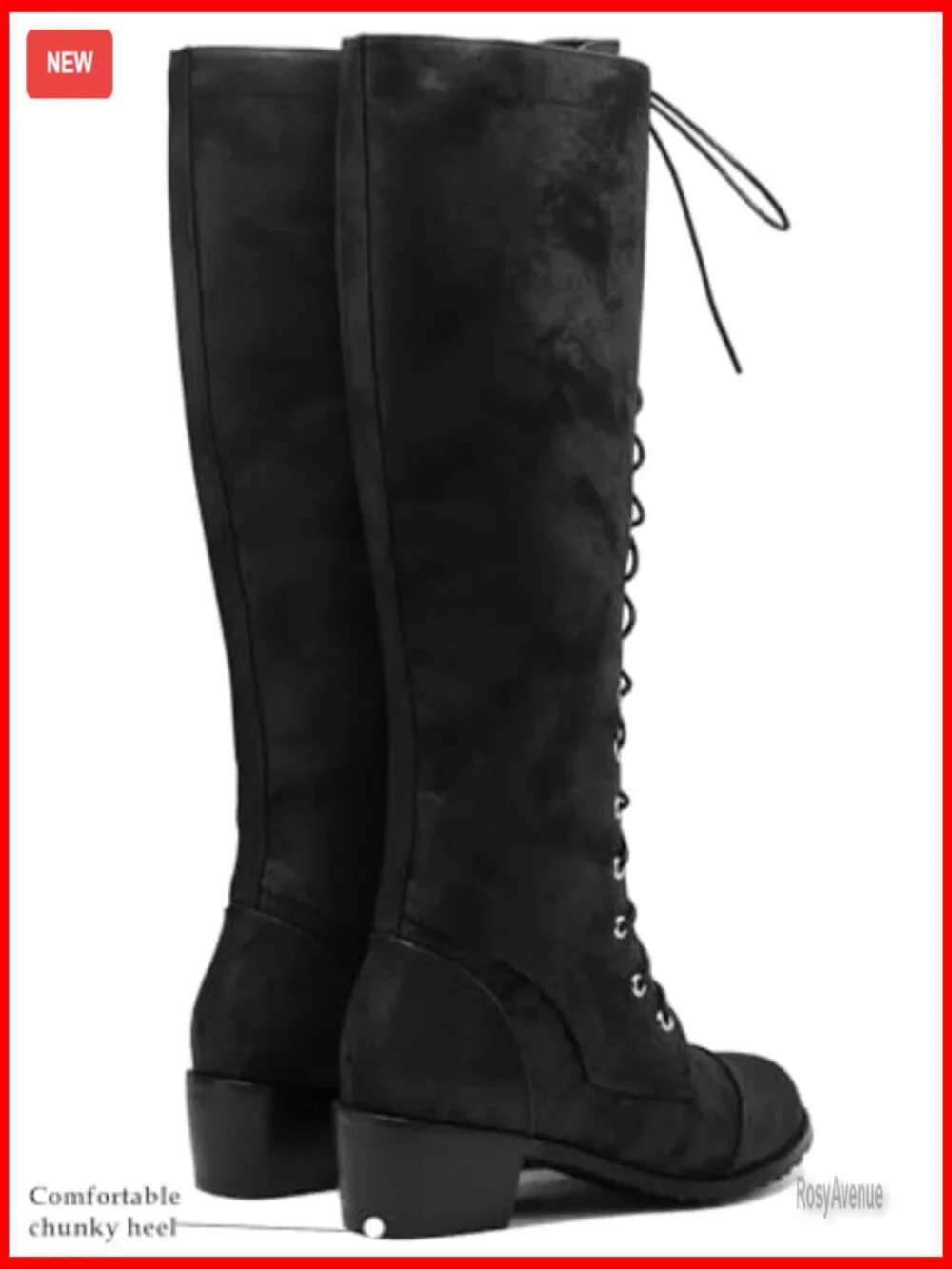 Women's Over The Knee Combat Boots Chunky Heel Side Zipper Lace Up